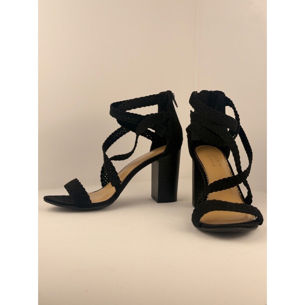 Lauren Conrad Aventurine Black Lace Up Block Heel Shoes Womens Size 10